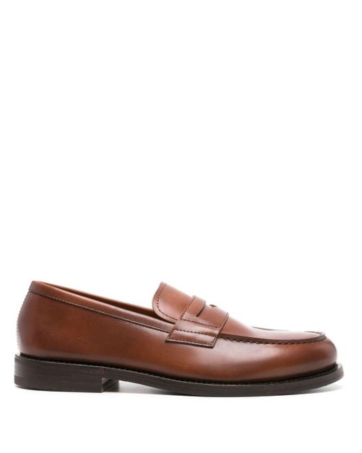 Henderson Brown Penny-slot Leather Loafers for men