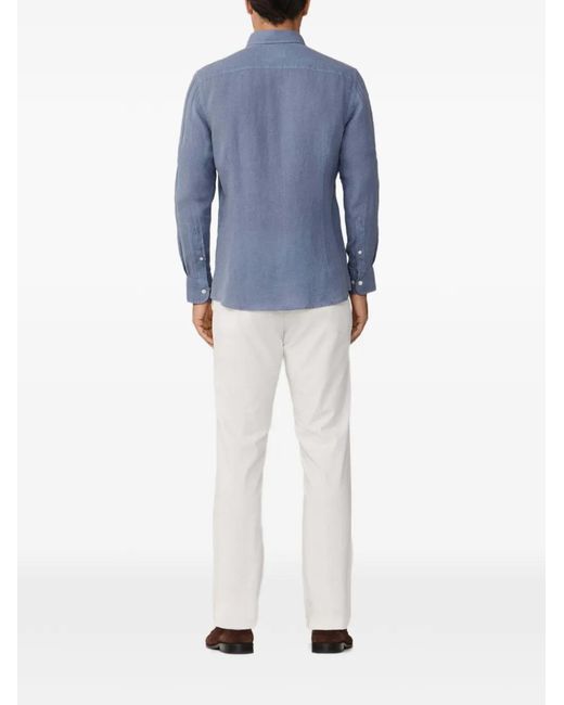 Hackett Blue Brompton Button-Down Linen Shirt for men