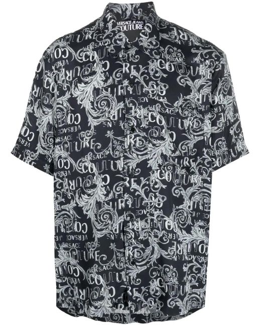 Versace Jeans Couture Black Baroque-Print Short-Sleeve Shirt for men