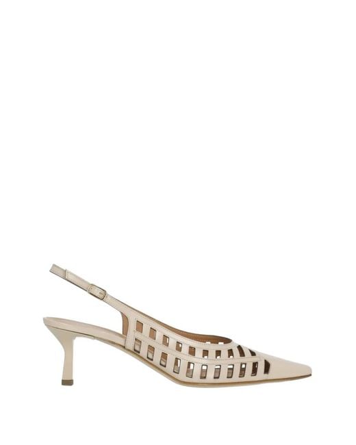 Julie Dee White Cage-Detail Slingback Pumps