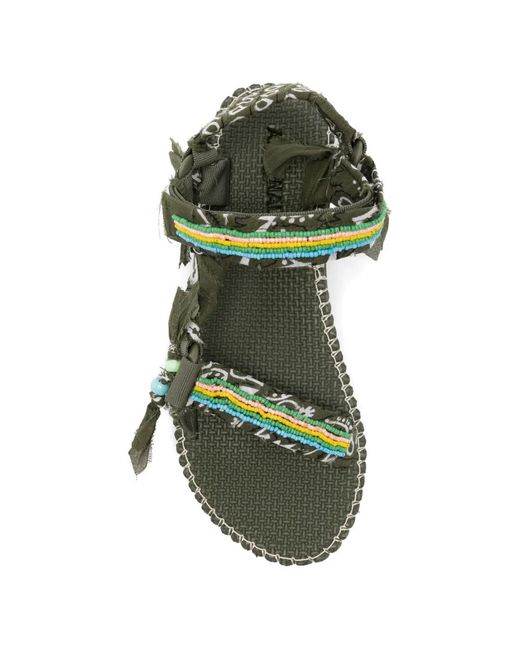 ARIZONA LOVE Green Trekky Stitch Bead-Embellished Bandana-Print Sandals