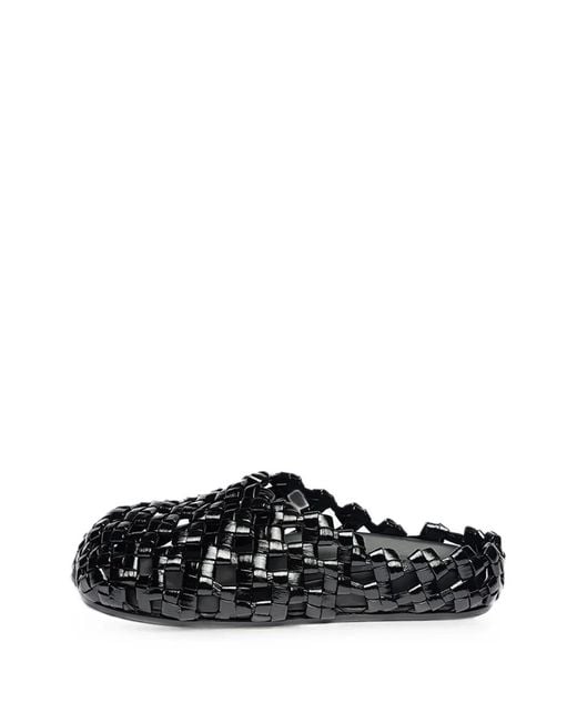 A.W.A.K.E. MODE Black Woven Leather Mules