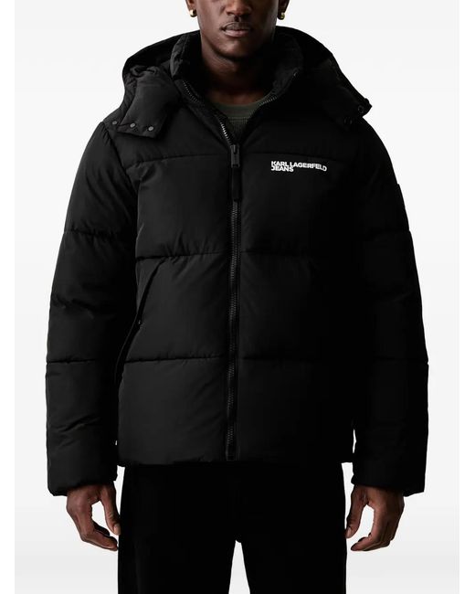 Karl Lagerfeld Black Logo-Print Hooded Puffer Padded Jacket for men