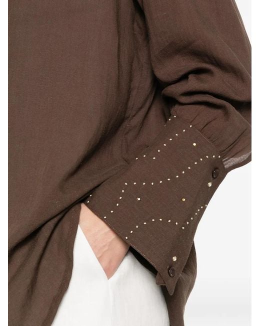 VENUJA Brown Embellished-Cuff Shirt
