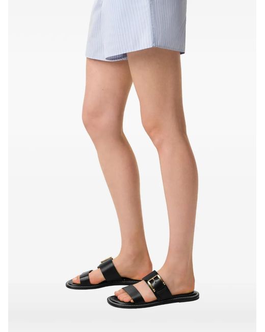 AMI Black Cow Leather Buckle Sandals