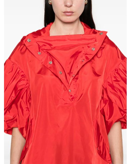 Simone Rocha Red Ruffle-Detail Petal-Sleeve Hoodie