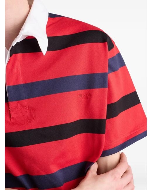 Prada メンズ レッド ストライプ ポロシャツ 【公式通販】
