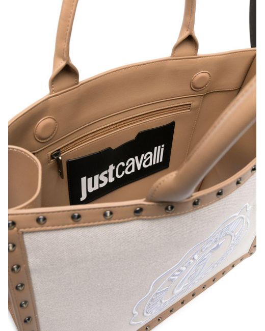 Just Cavalli Natural Logo-embroidered Canvas Tote Bag