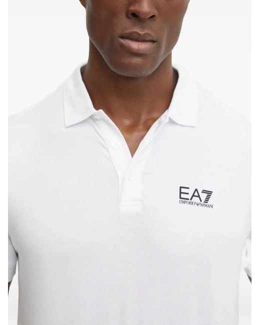 EA7 White Logo-Print Short-Sleeve Polo Shirt for men