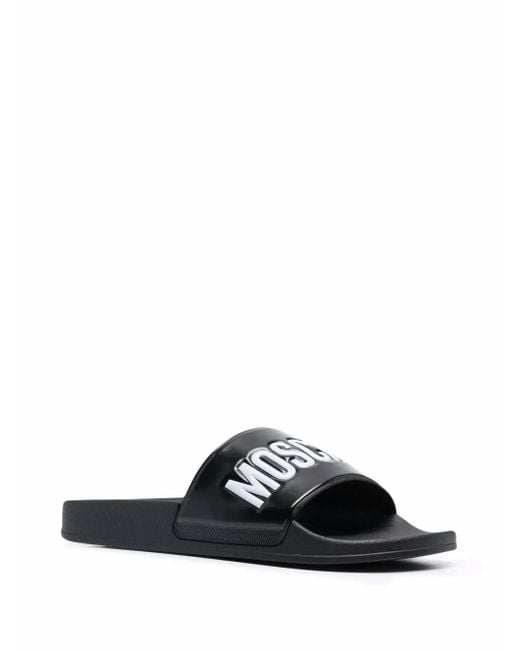Moschino Black Logo-Print Slides for men