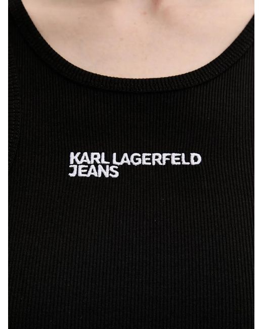 Karl Lagerfeld Black Ribbed-Knit Logo-Embroidered Mini Dress