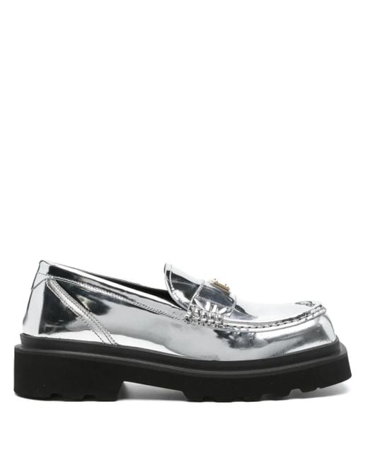 Dolce & Gabbana Gray Logo-Plaque Leather Brogues