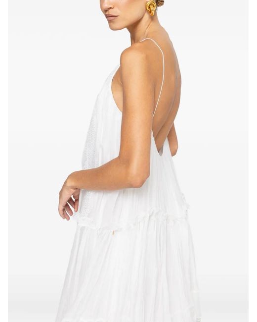 Nissa White Lace Applique Silk Dress