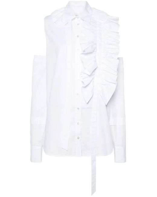 Faith Connexion White Ruffle-Detail Poplin Shirt