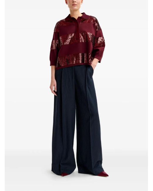 Essentiel Antwerp Red Illuminati Sequin-Striped Polo Shirt