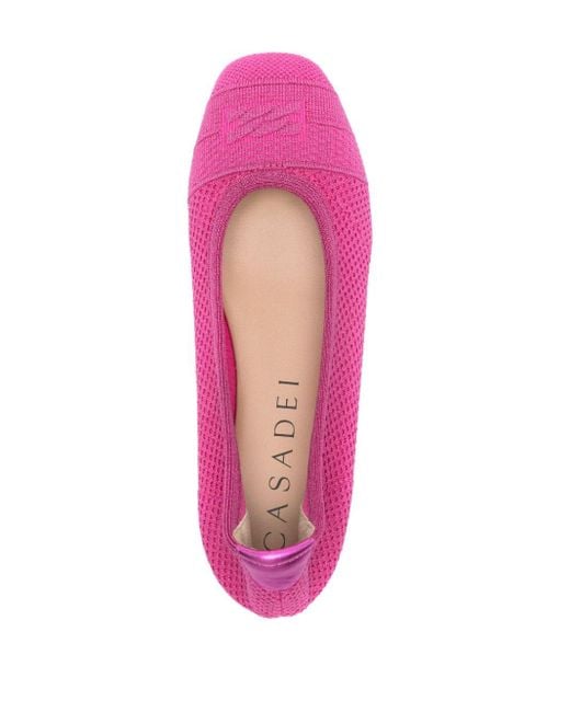 Casadei Pink Lurex-detail Knitted Ballerina Shoes