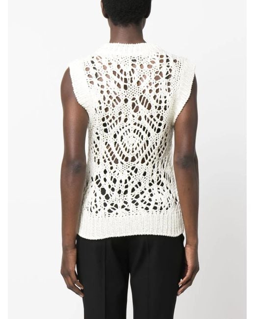 Tom Ford White Open-Knit Sleeveless Silk Top