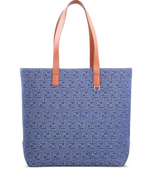 Sac Cabas Médium À Motif Monogrammé En Jacquard Fendi en coloris Blue
