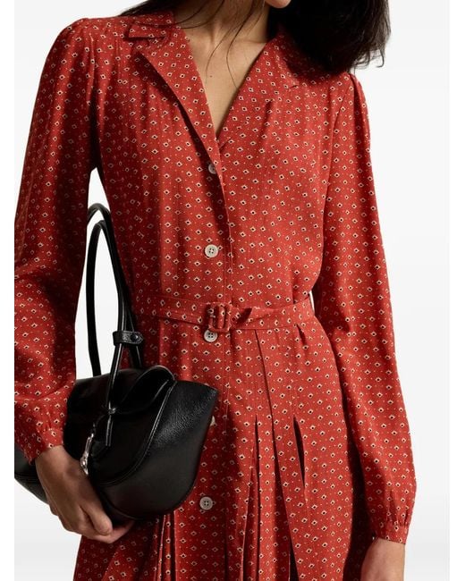 Polo Ralph Lauren Red Kenna Belted Pleated Dress