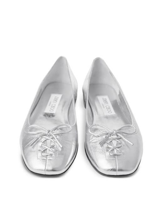 Jimmy Choo White Scarlett Lace-Up Bow Ballerina Flats