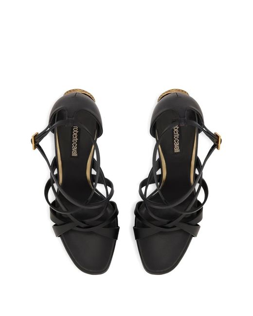 Roberto Cavalli Black Serpentine Stiletto Sandals