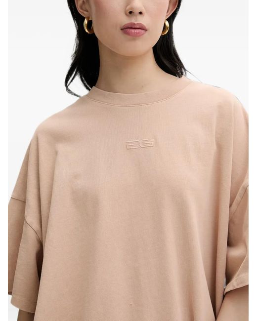Gestuz Natural Jiogz Logo-Embroidered Oversized T-Shirt