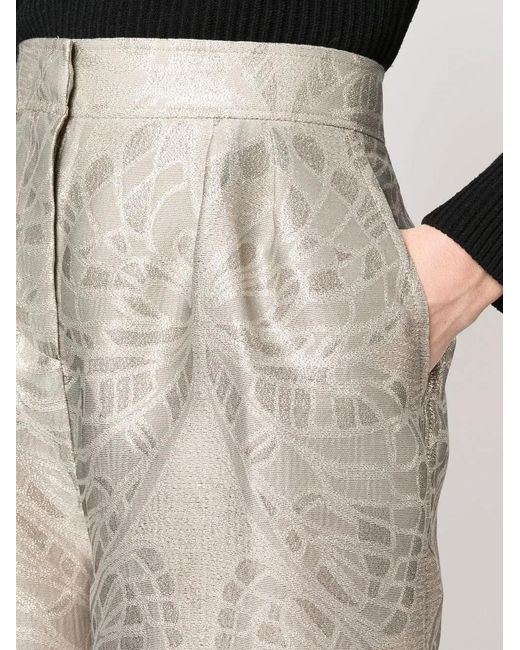 Alberta Ferretti Gray Wide-Leg Metallic-Jacquard Trousers