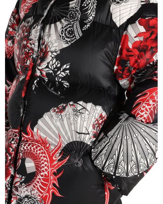 Roberto Cavalli White Down Jacket With All-Over Print And Removable Lower Insert