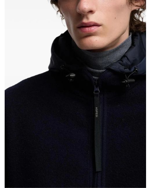 Aspesi Black Hooded Wool Jacket for men