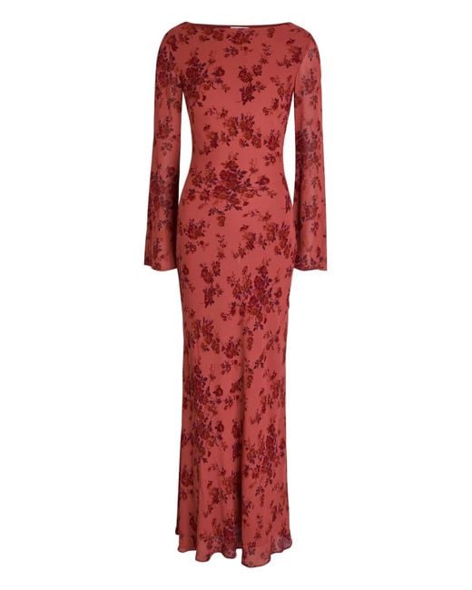 Reformation Red Esra Floral Chiffon Maxi Dress