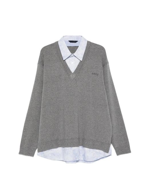Juun.J Gray Shirt-Detail Sweater for men
