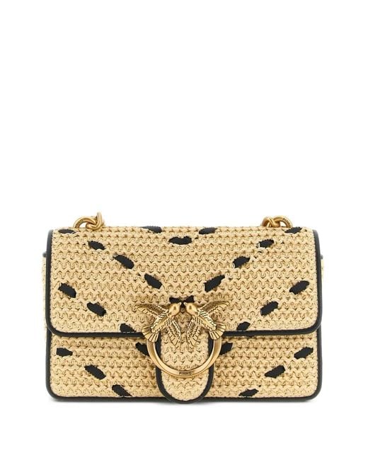 Pinko Metallic Love One Light Chevron Raffia Small Crossbody Bag