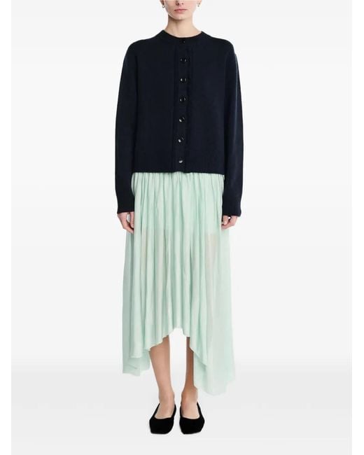 Maria McManus Blue Ladder-Stitch Fringe-Detail Cardigan