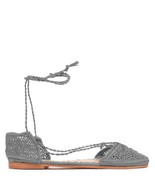 SLO_HAND_MADE White Woven-Raffia Flat Pumps
