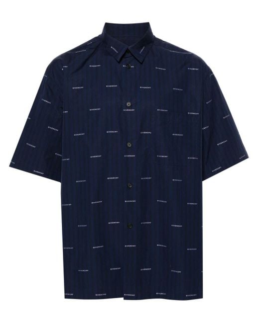 Givenchy Blue Logo-print Cotton Shirt for men