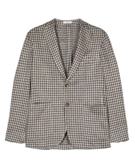 Boglioli Gray Houndstooth-Pattern Linen Blazer for men