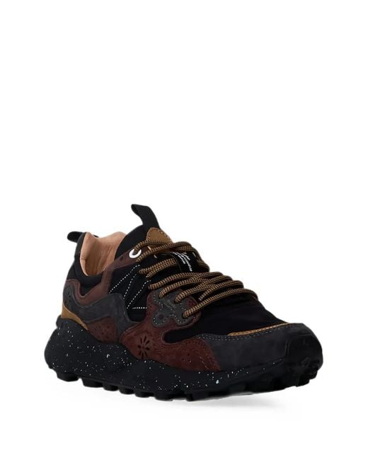 Flower Mountain Black Panelled Speckled-Sole Sneakers for men
