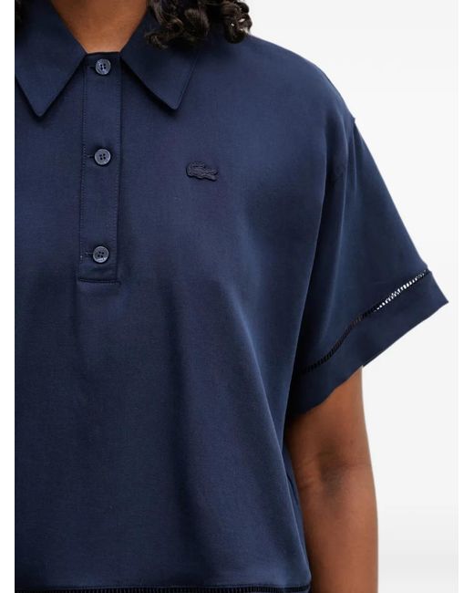 Lacoste Blue Polo À Patch Logo Ajouré