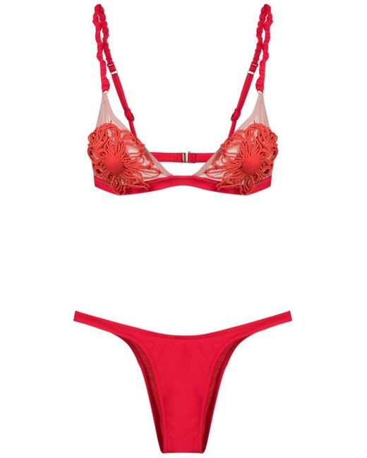 Amir Slama Red Floral-appliqué Bikini