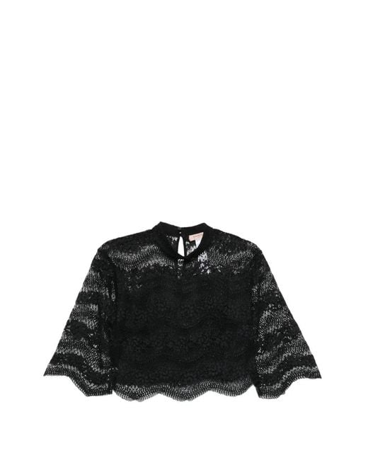 Twinset Black Macramé Lace Blouse