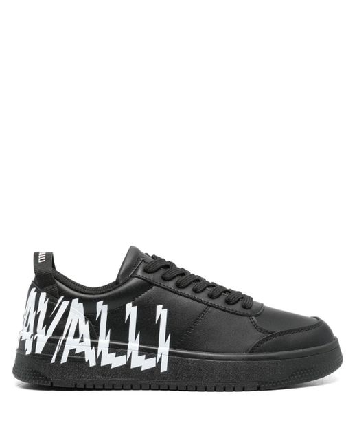 Just Cavalli Black Logo-print Leather Sneakers