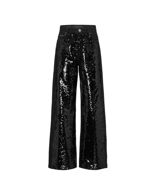 Philipp Plein Black Wide-Leg Sequinned Trousers
