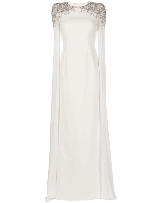 Jenny Packham Jenna Crystal-embellished Cape Gown in White | Lyst