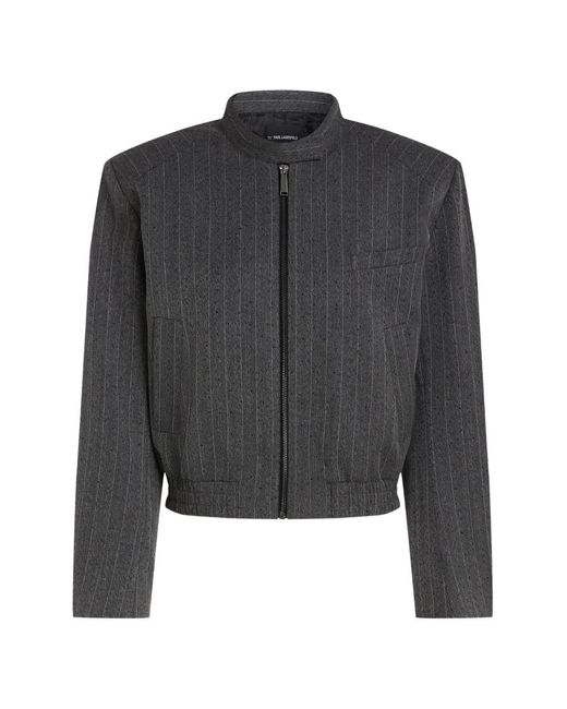 Karl Lagerfeld Gray Pinstripe Tailored Bomber Jacket