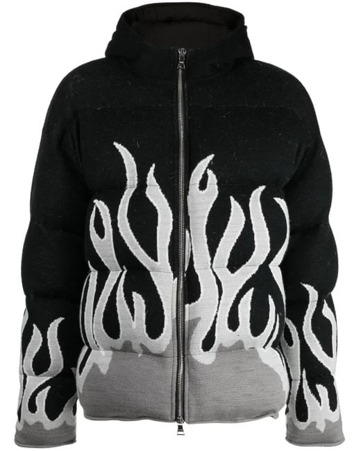 Haculla Black Flames Zip-Up Puffer Jacket for men