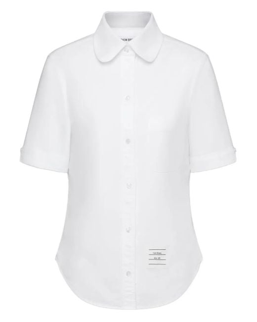 Thom Browne White Shirt-Sleeve Round-Collar Shirt