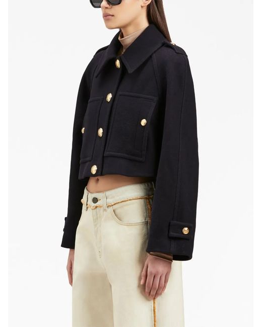 Palm Angels Black Blend Cropped Coat