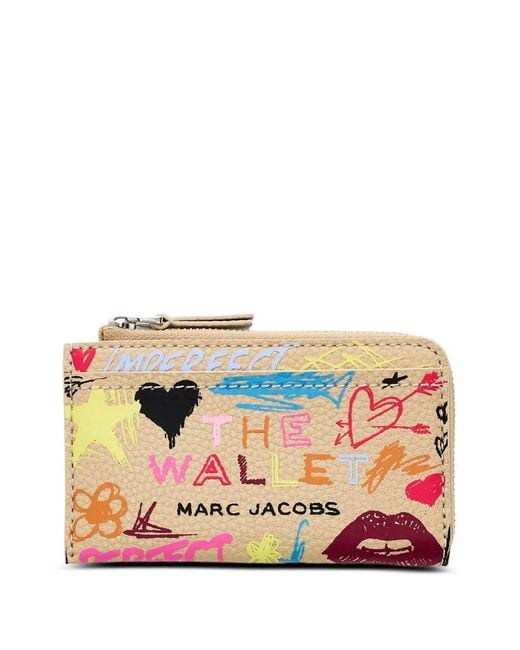 Marc Jacobs Pink Scribble Top Zip Leather Wallet