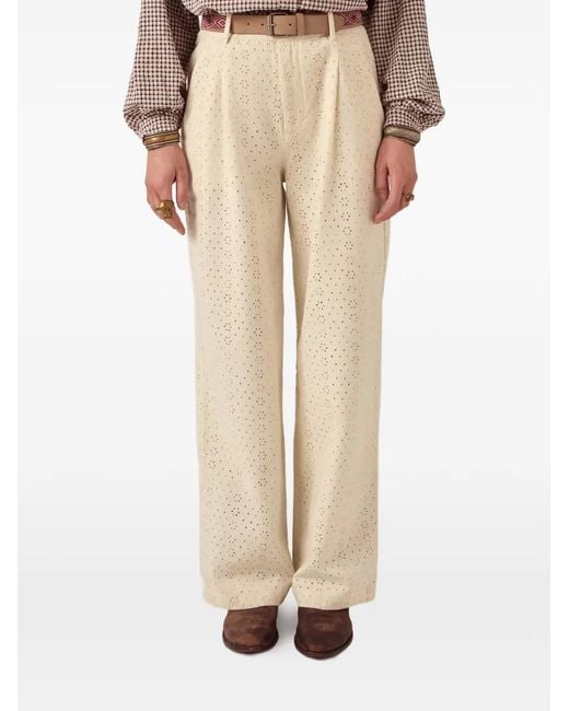 MAISON HOTEL Natural Theodore Embroidered Straight-Leg Trousers
