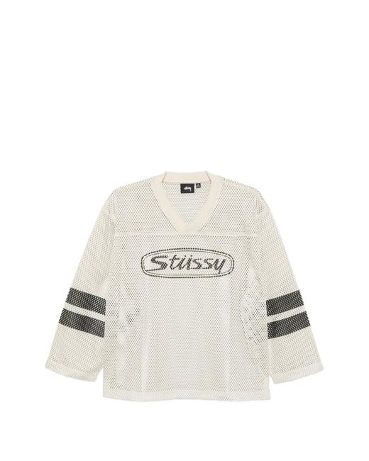 Stussy White Logo-Print Mesh T-Shirt for men